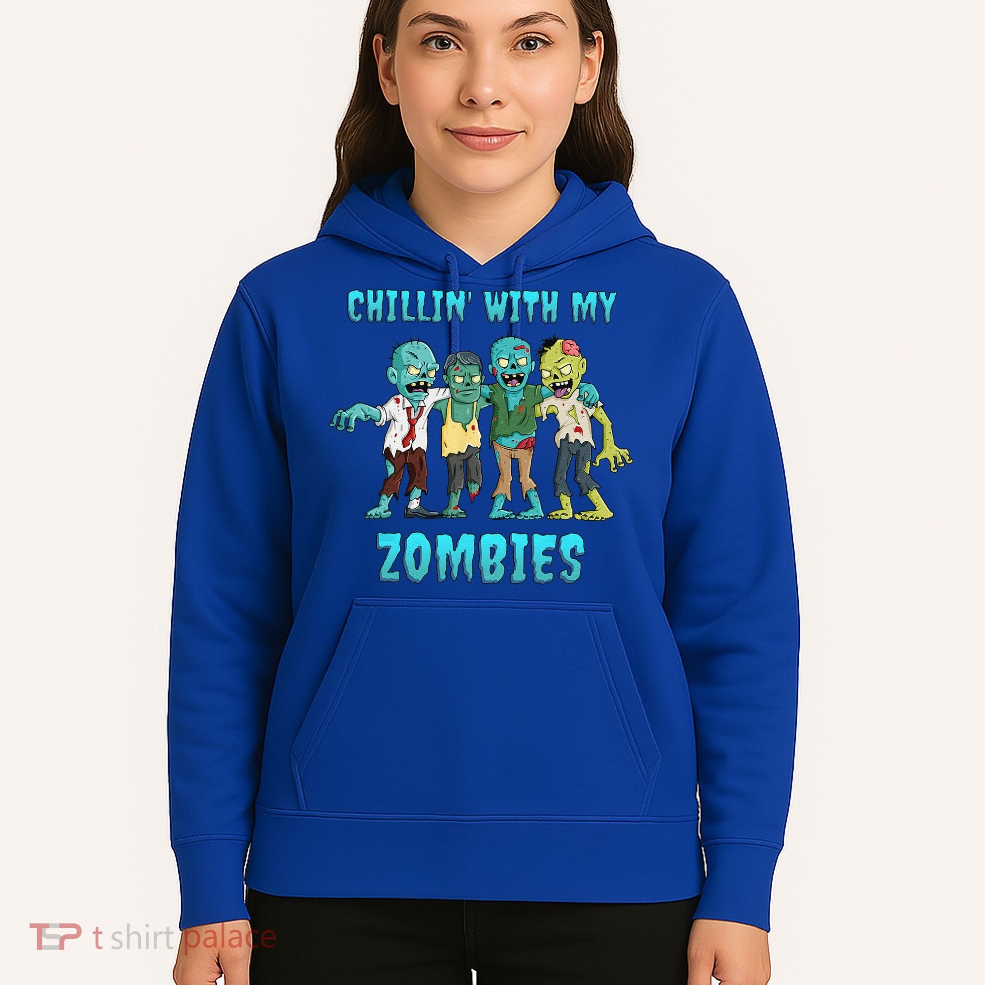 Halloween Chillin With My Zombies Funny Hoodie