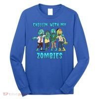 Halloween Chillin With My Zombies Funny Long Sleeve Shirt thumb 0