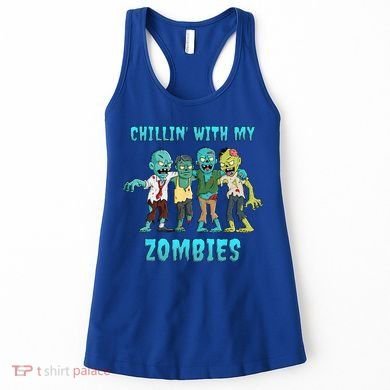 Halloween Chillin With My Zombies Funny Women's Tank Top