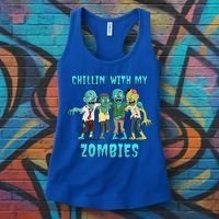 Halloween Chillin With My Zombies Funny Women's Tank Top thumb 3