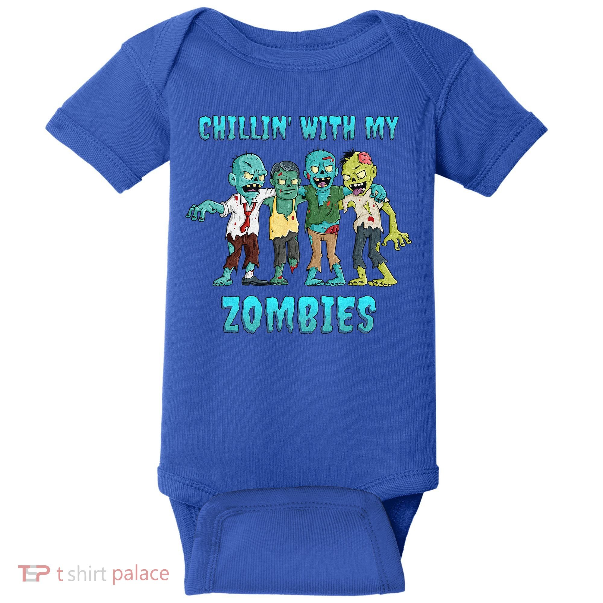 Halloween Chillin With My Zombies Funny Baby Bodysuit