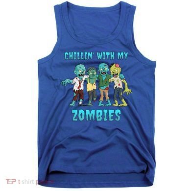 Halloween Chillin With My Zombies Funny Tank Top