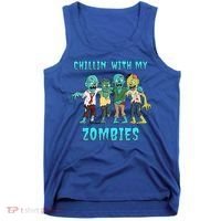 Halloween Chillin With My Zombies Funny Tank Top thumb 0