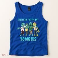 Halloween Chillin With My Zombies Funny Tank Top thumb 2