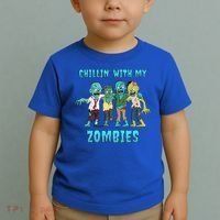 Halloween Chillin With My Zombies Funny Toddler T-Shirt thumb 2