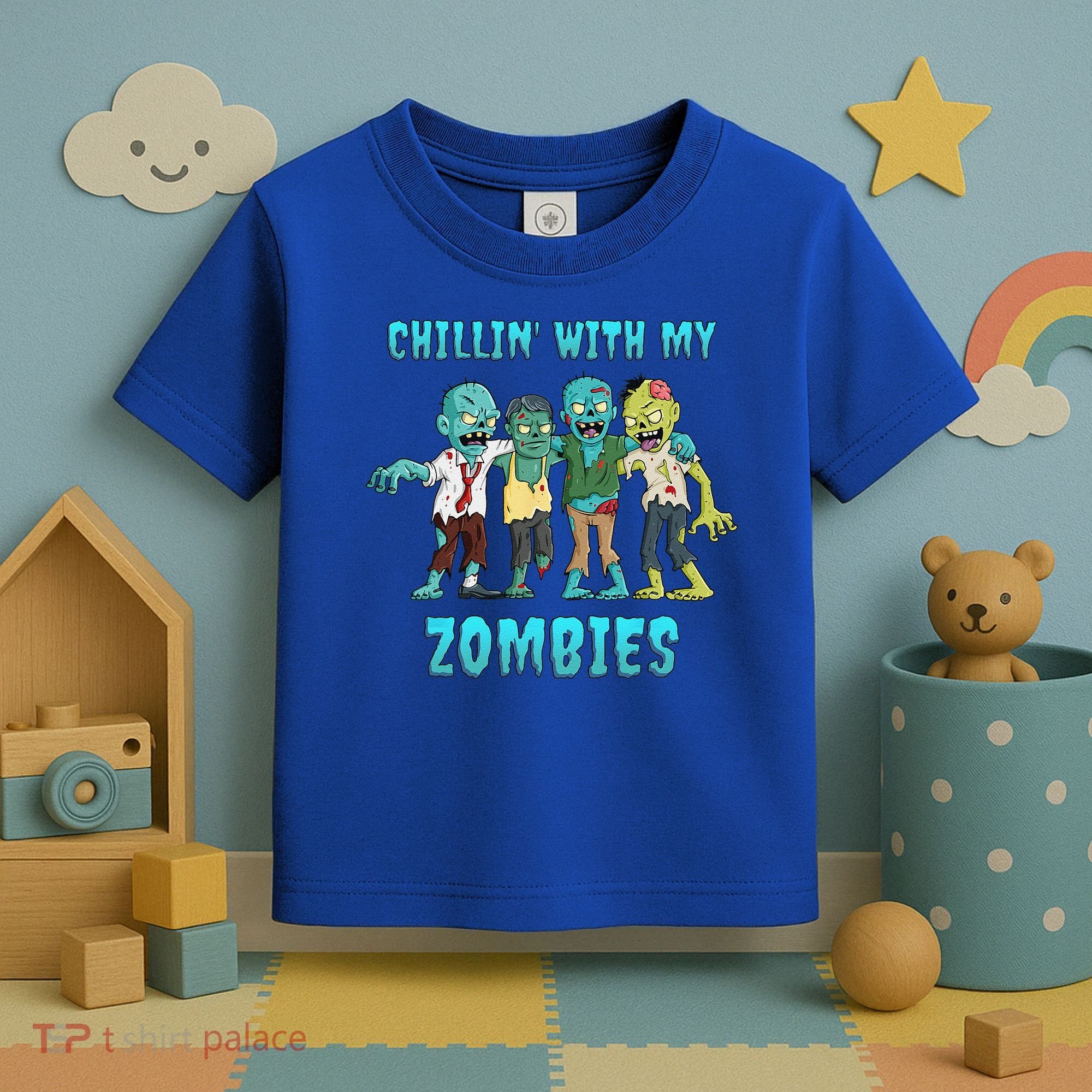 Halloween Chillin With My Zombies Funny Toddler T-Shirt