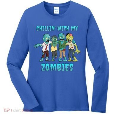 Halloween Chillin With My Zombies Funny Women's Long Sleeve Shirt