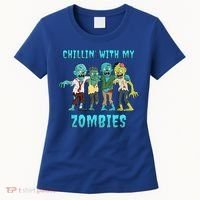 Halloween Chillin With My Zombies Funny Women's T-Shirt thumb 0