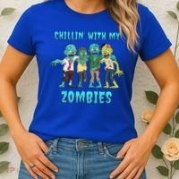 Halloween Chillin With My Zombies Funny Women's T-Shirt thumb 2