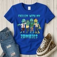Halloween Chillin With My Zombies Funny Women's T-Shirt thumb 3