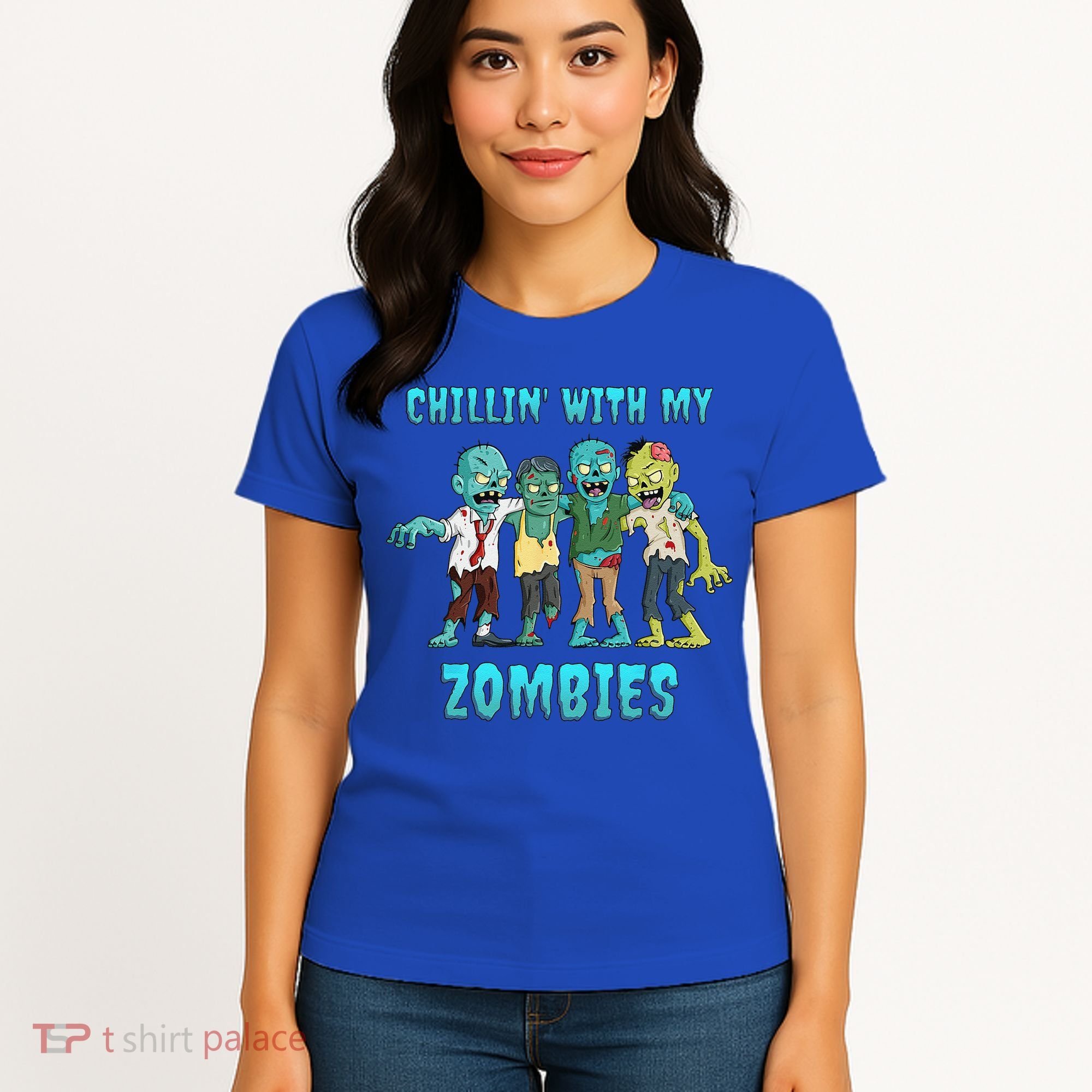 Halloween Chillin With My Zombies Funny Women's T-Shirt