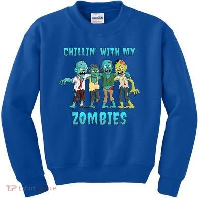 Halloween Chillin With My Zombies Funny Kids Sweatshirt