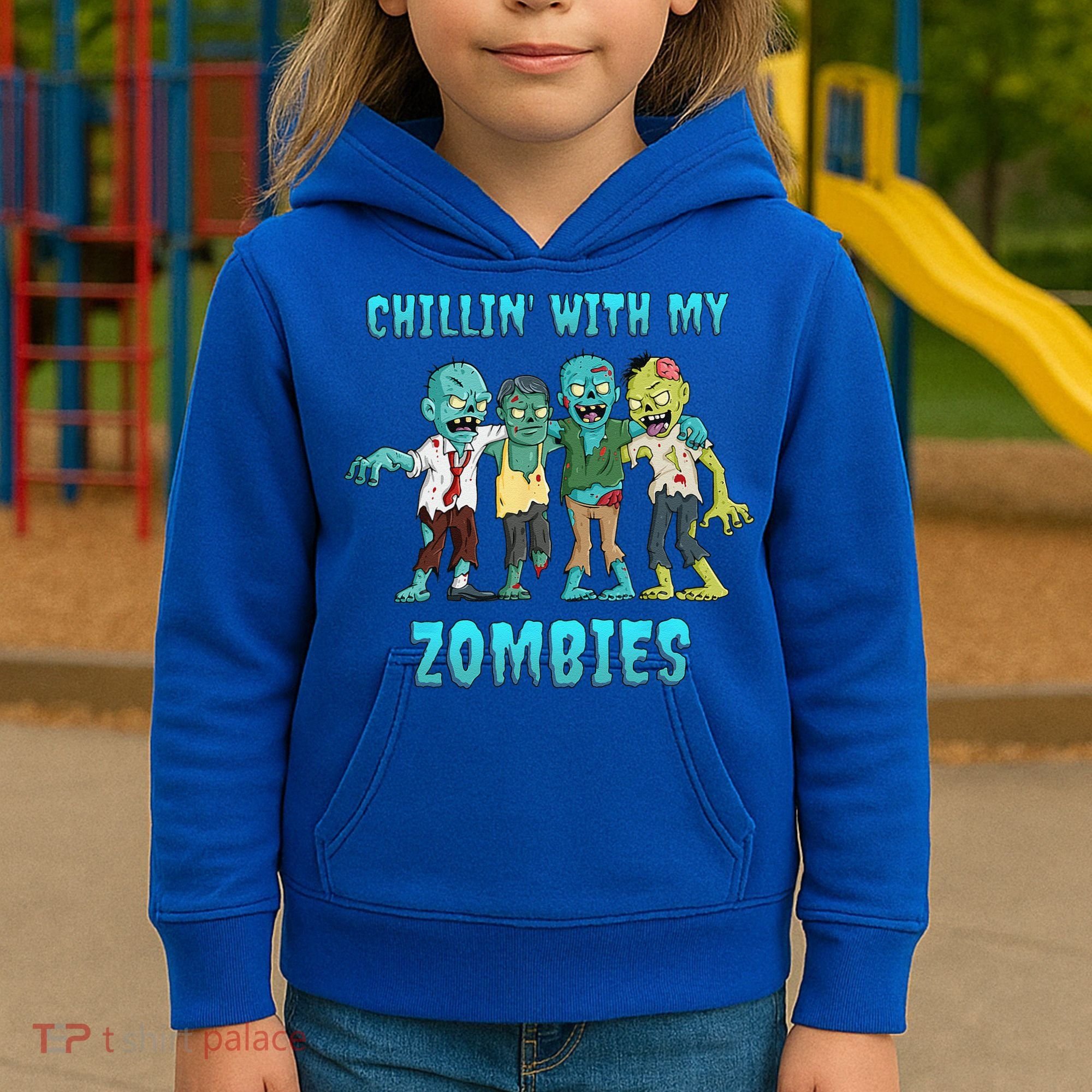 Halloween Chillin With My Zombies Funny Kids Hoodie