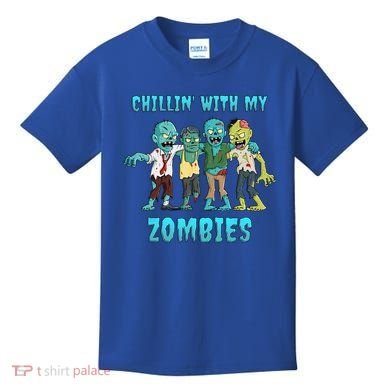 Halloween Chillin With My Zombies Funny Kids T-Shirt