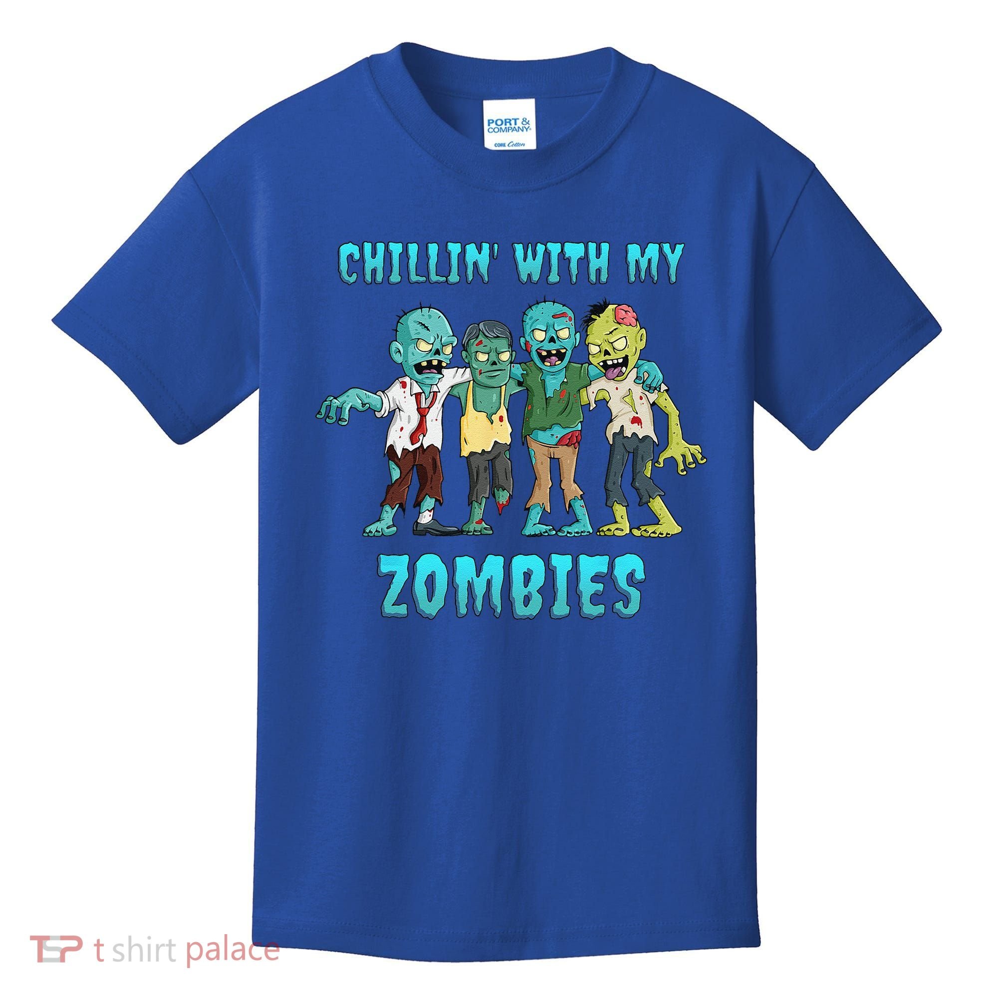 Halloween Chillin With My Zombies Funny Kids T-Shirt