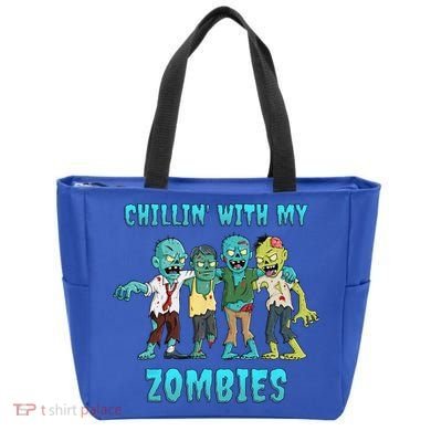 Halloween Chillin With My Zombies Funny Tote Bag
