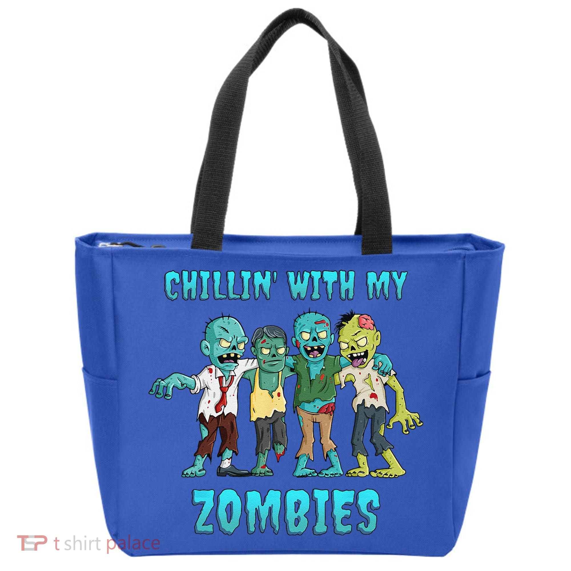 Halloween Chillin With My Zombies Funny Tote Bag