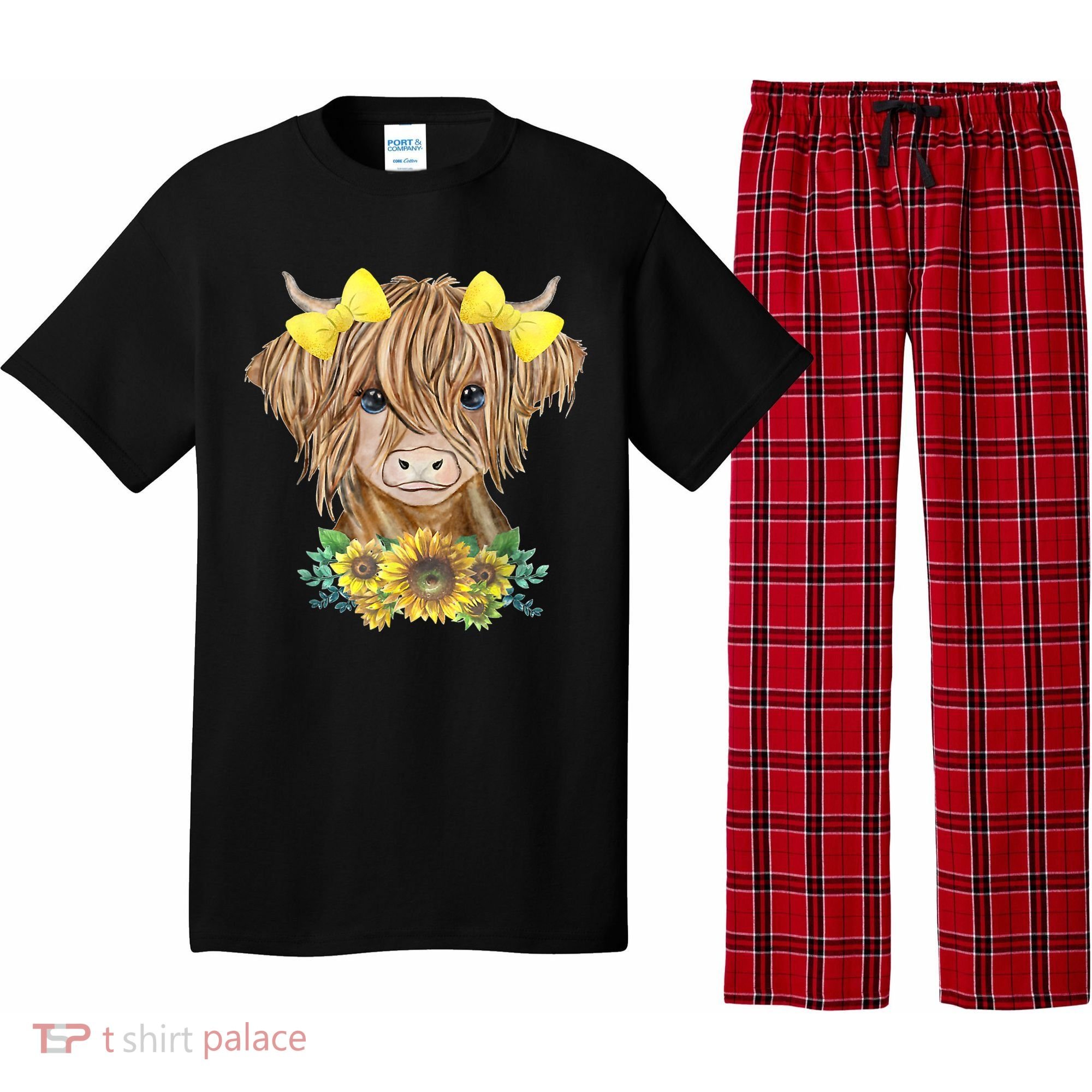 Highland Cow With Sunflowers Pajama Set