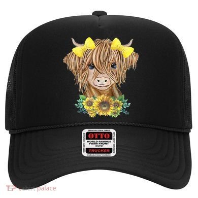 Highland Cow With Sunflowers Hat