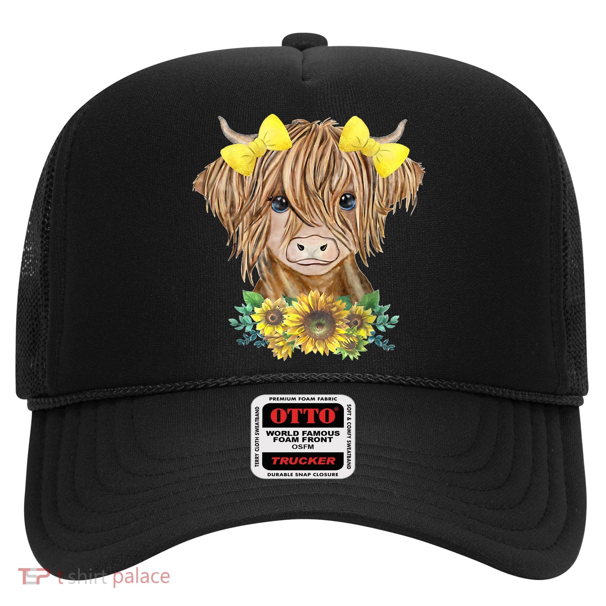 Highland Cow With Sunflowers Hat