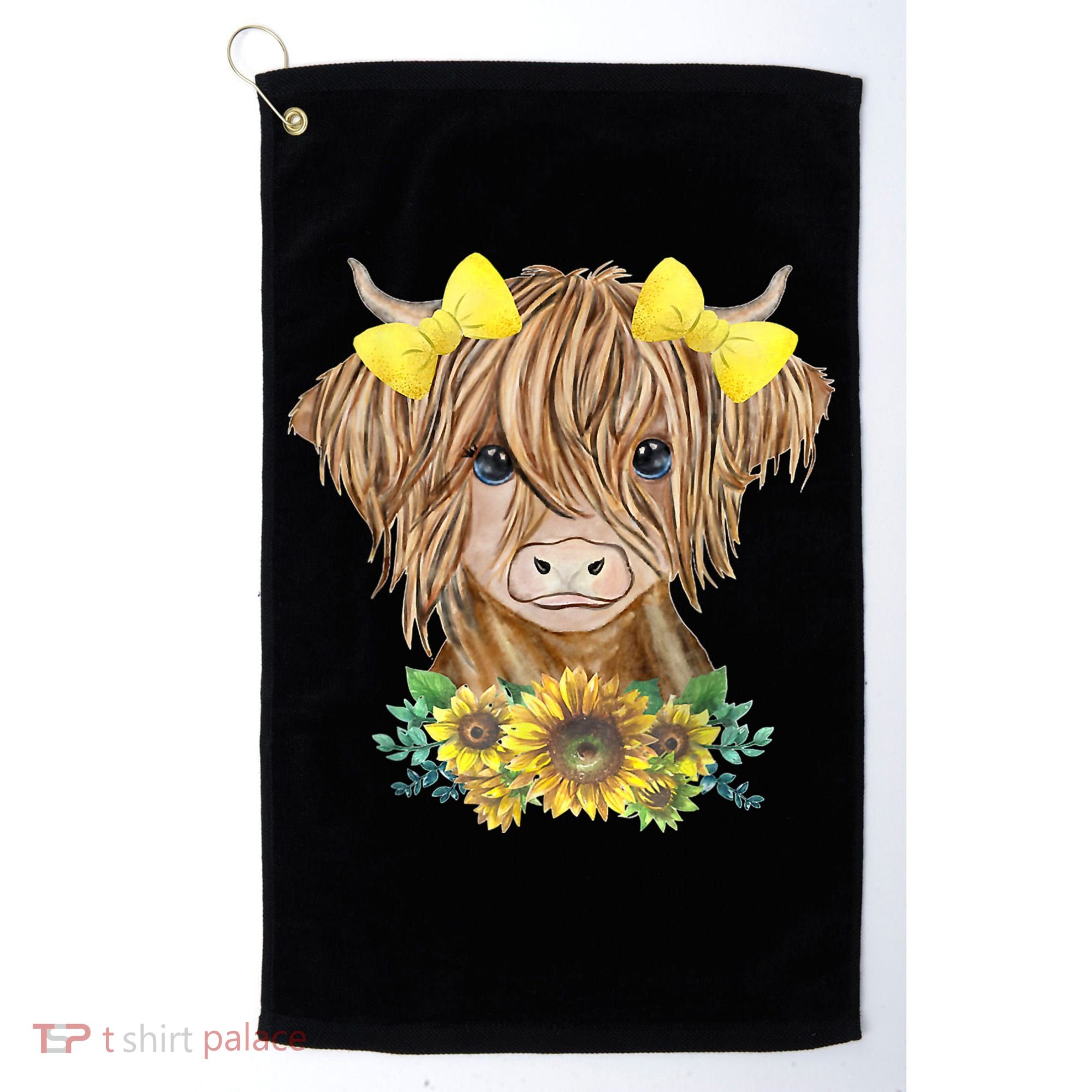 Highland Cow With Sunflowers Golf Towel