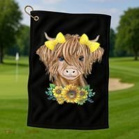 Highland Cow With Sunflowers Golf Towel thumb 1