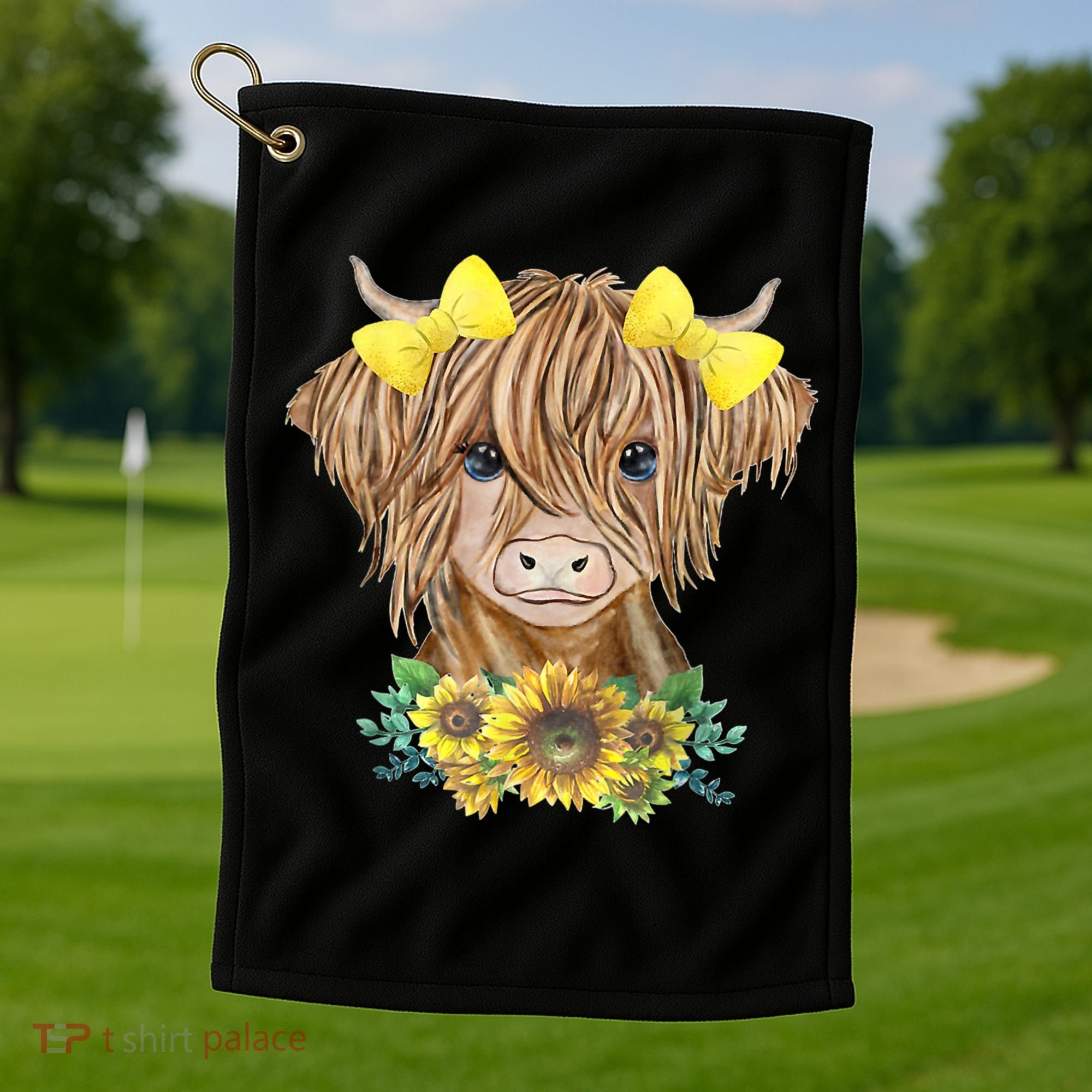 Highland Cow With Sunflowers Golf Towel
