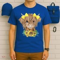 Highland Cow With Sunflowers T-Shirt thumb 6