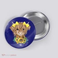 Highland Cow With Sunflowers Button thumb 0