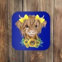Highland Cow With Sunflowers Coaster thumb 0