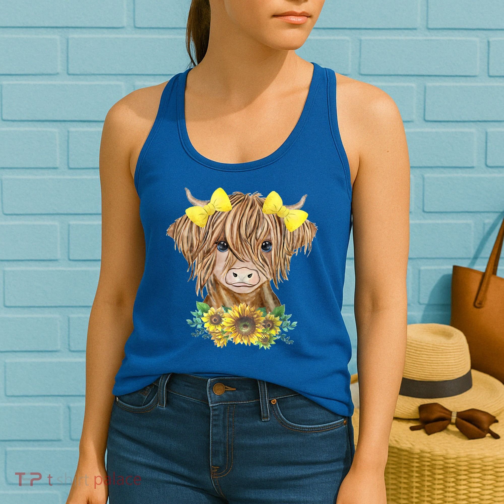 Highland Cow With Sunflowers Women's Tank Top