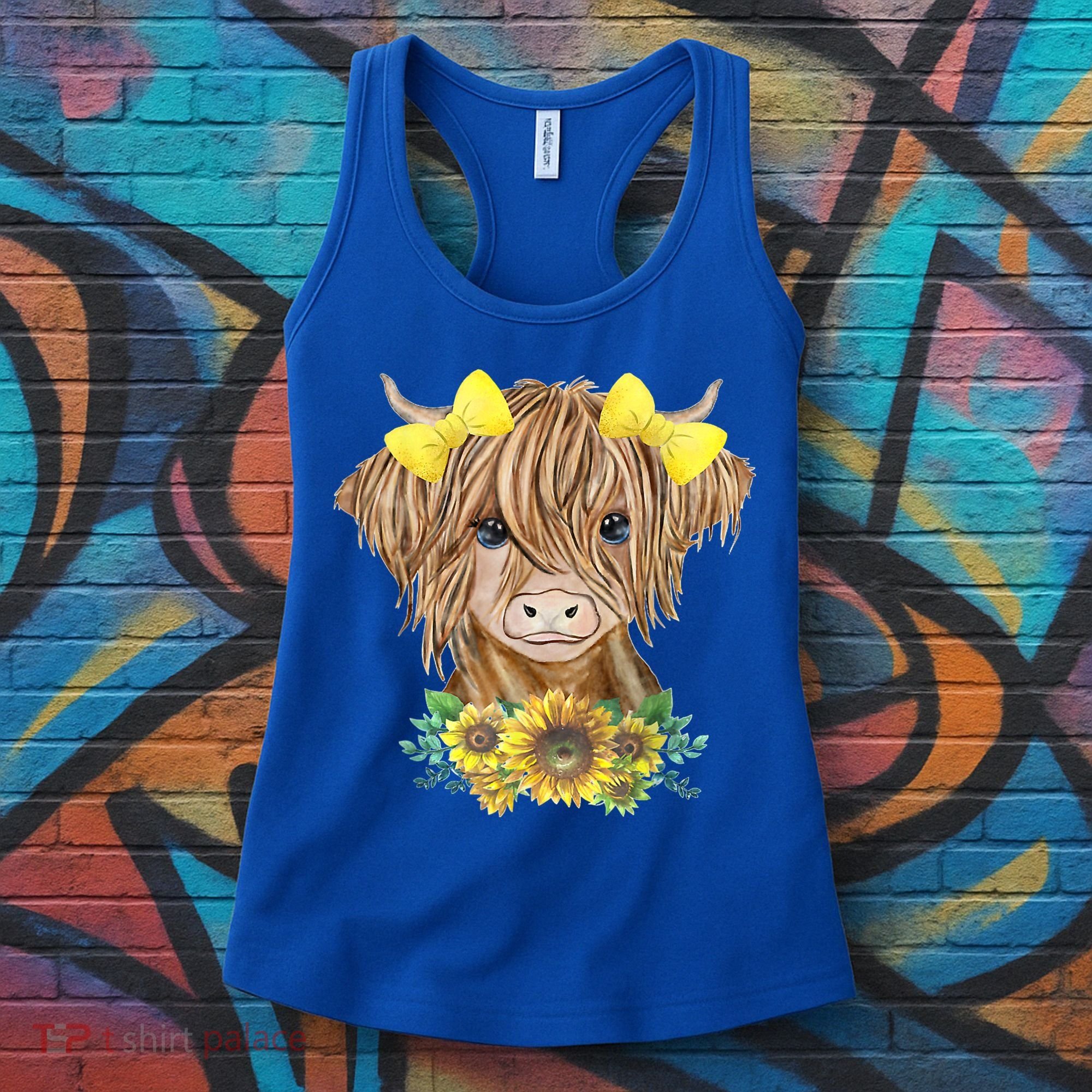 Highland Cow With Sunflowers Women's Tank Top