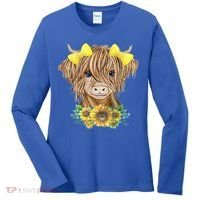 Highland Cow With Sunflowers Women's Long Sleeve Shirt thumb 0