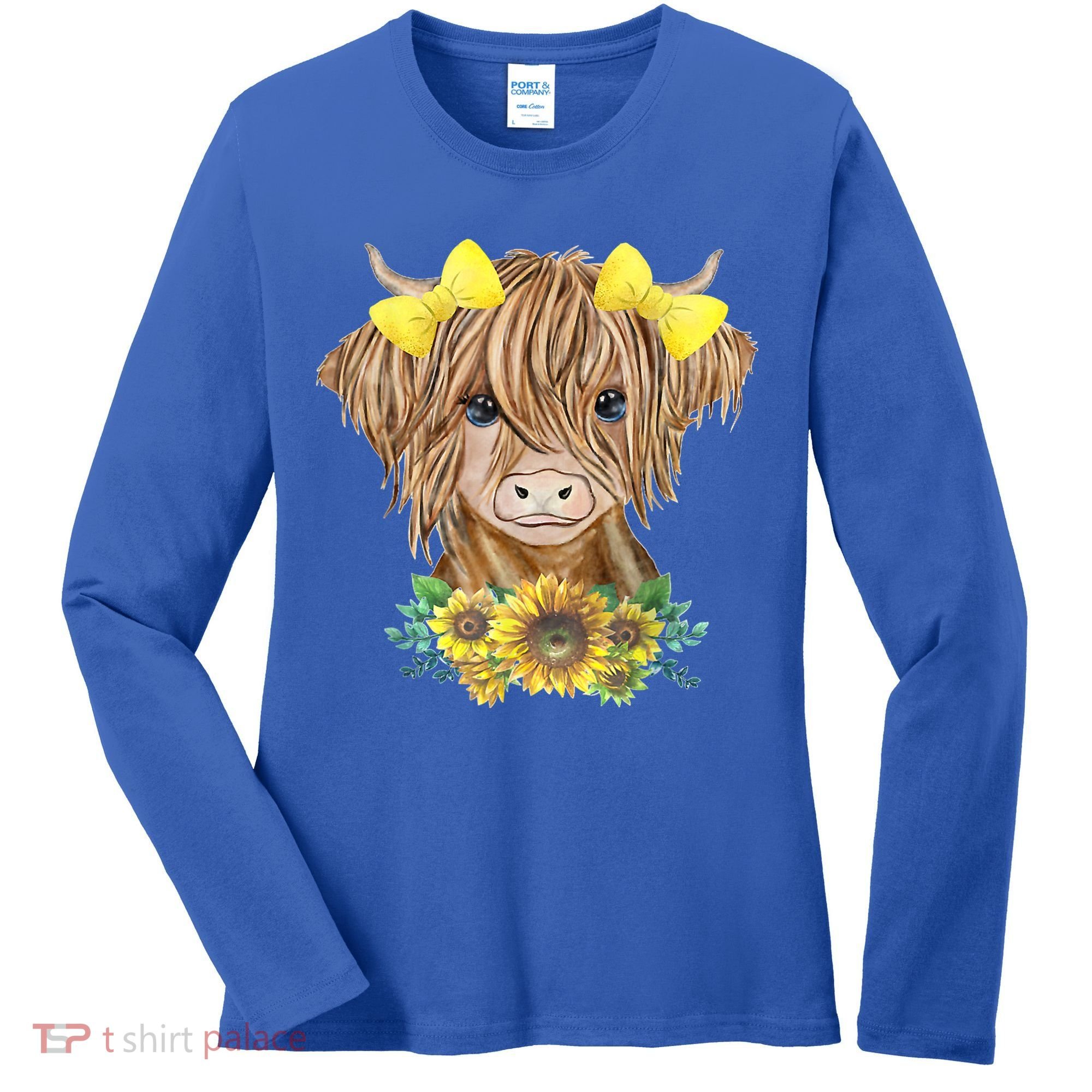 Highland Cow With Sunflowers Women's Long Sleeve Shirt
