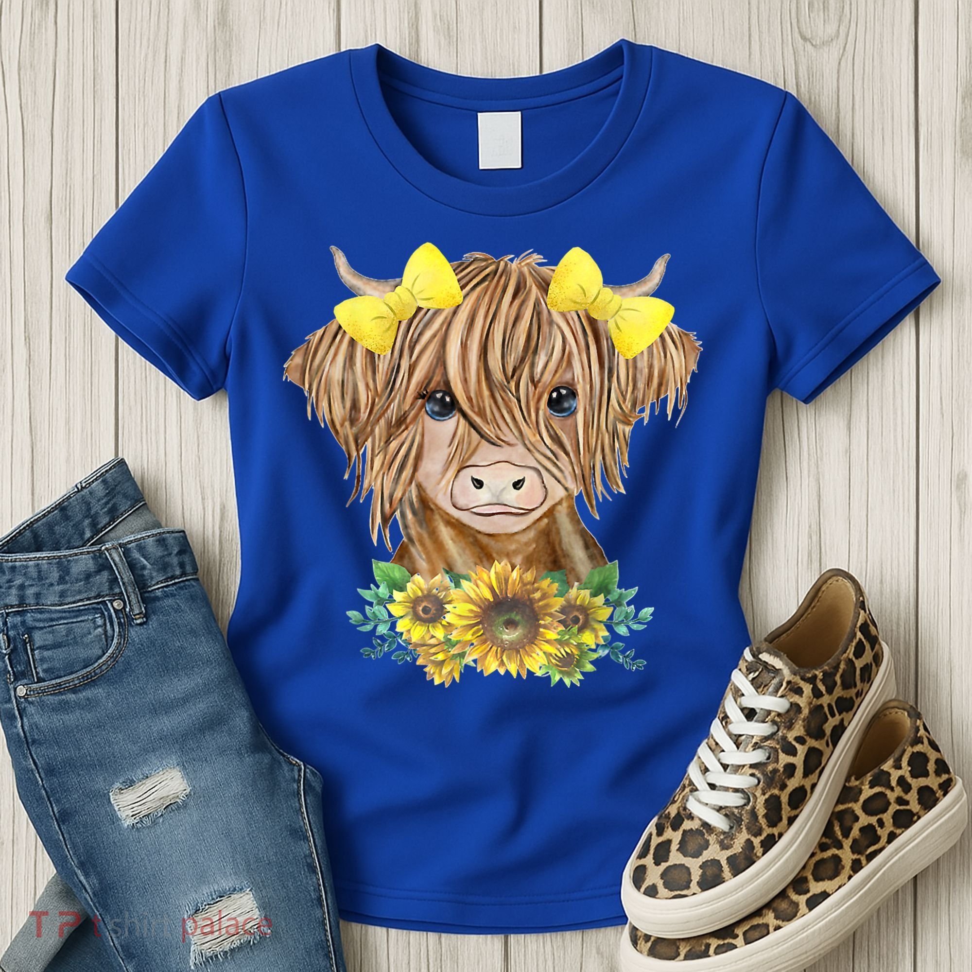 Highland Cow With Sunflowers Women's T-Shirt
