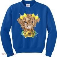 Highland Cow With Sunflowers Kids Sweatshirt thumb 0