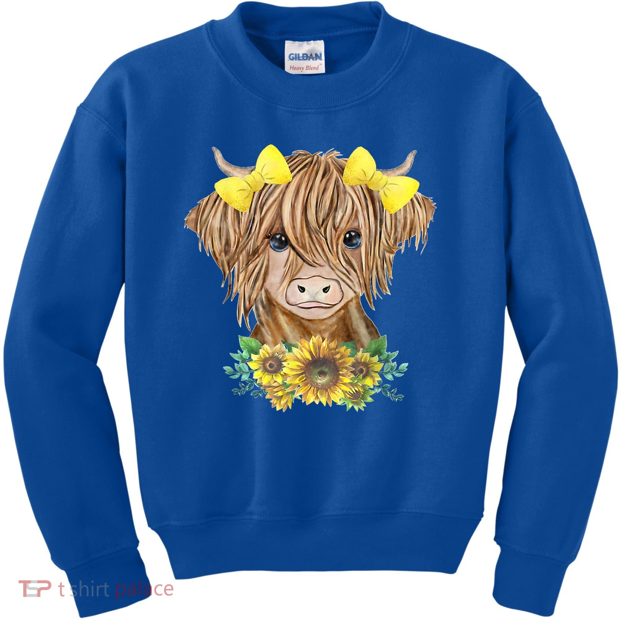 Highland Cow With Sunflowers Kids Sweatshirt