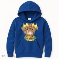 Highland Cow With Sunflowers Kids Hoodie thumb 0