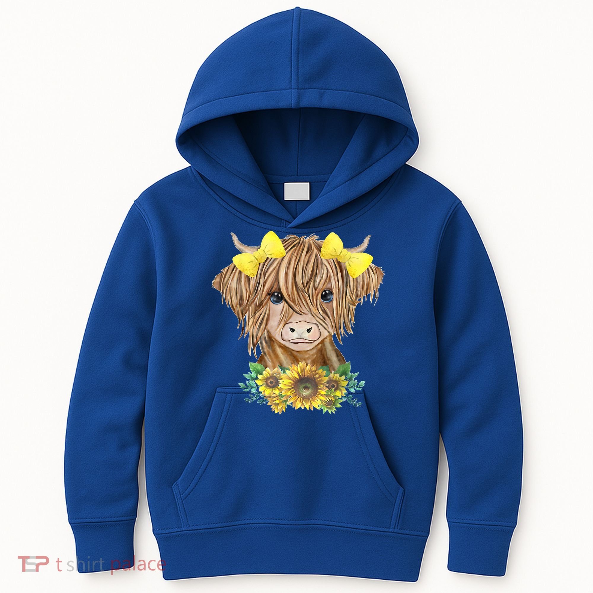 Highland Cow With Sunflowers Kids Hoodie