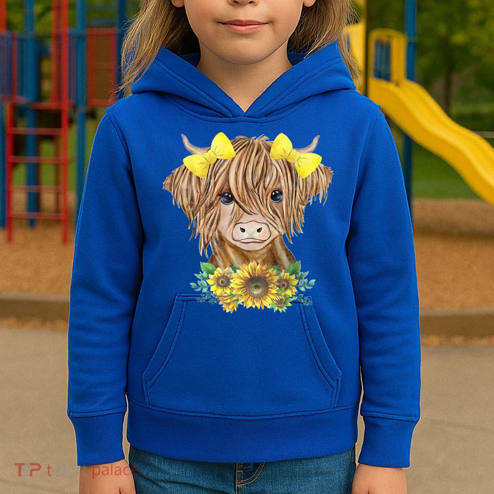 Highland Cow With Sunflowers Kids Hoodie