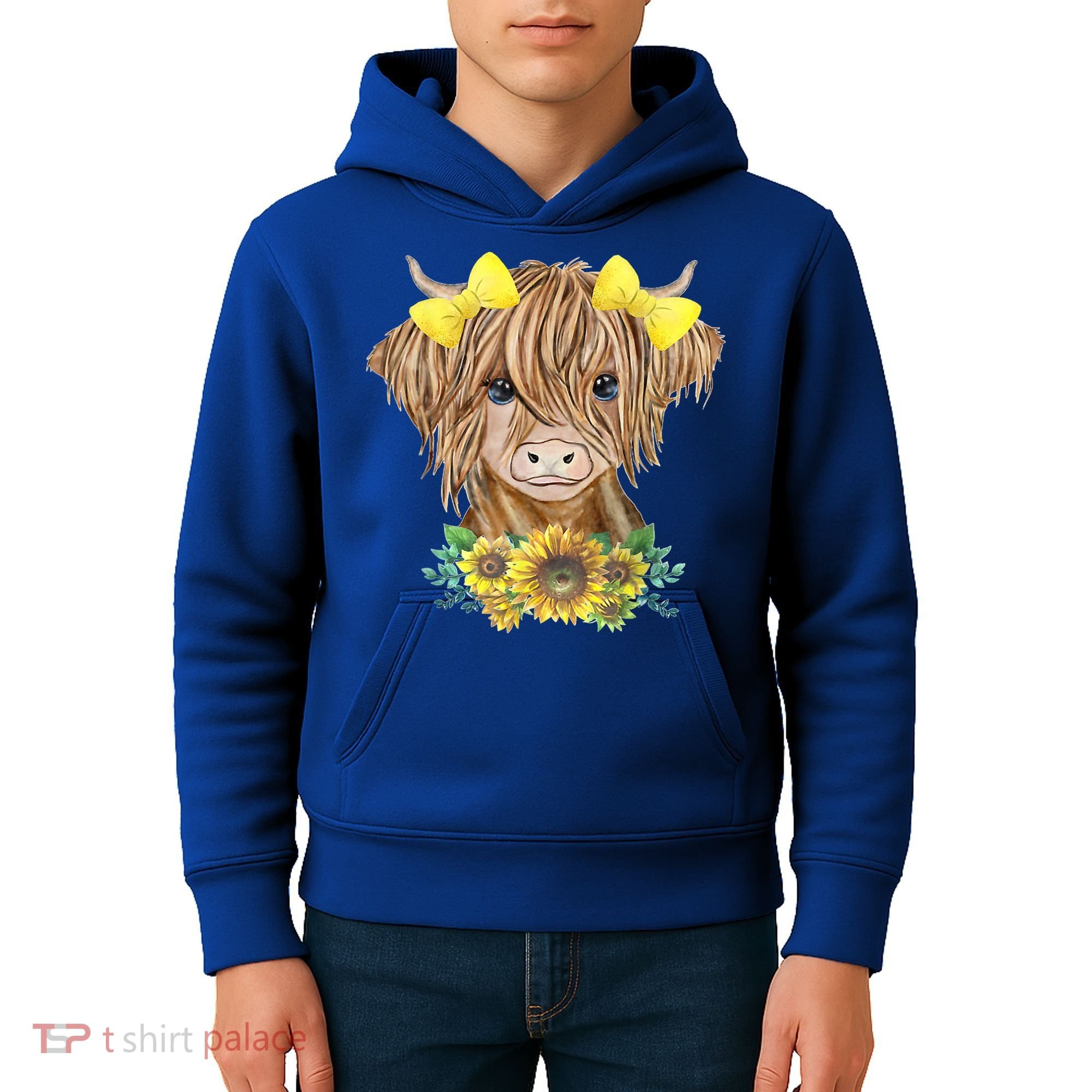 Highland Cow With Sunflowers Kids Hoodie