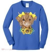 Highland Cow With Sunflowers Kids Long Sleeve Shirt thumb 0