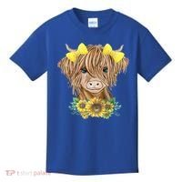 Highland Cow With Sunflowers Kids T-Shirt thumb 0