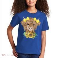 Highland Cow With Sunflowers Kids T-Shirt thumb 2