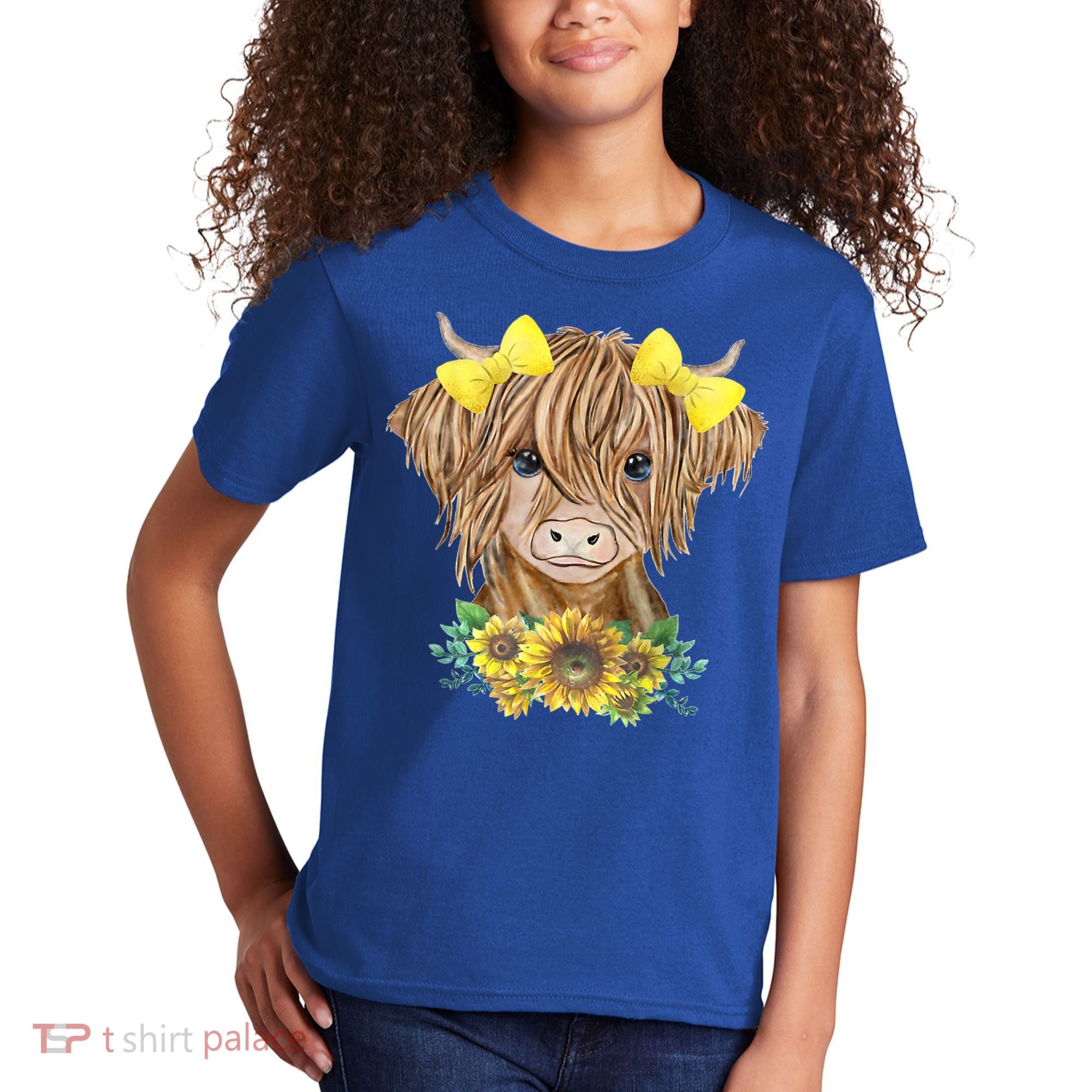 Highland Cow With Sunflowers Kids T-Shirt