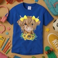 Highland Cow With Sunflowers Kids T-Shirt thumb 3