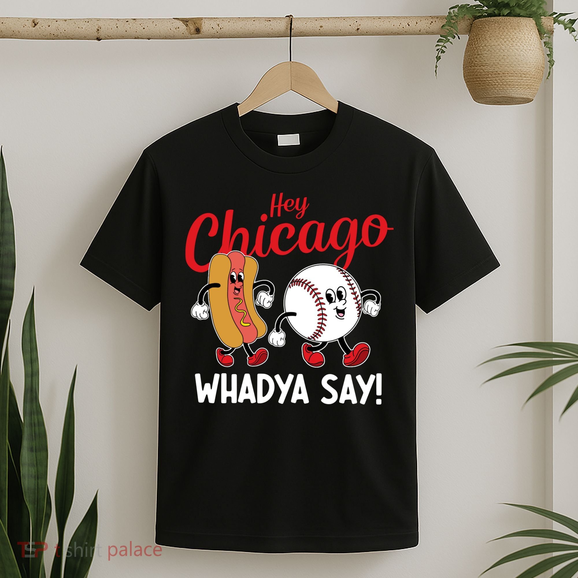Hey Chicago Whadya Say Baseball And Hot Dog Funny Retro T-Shirt