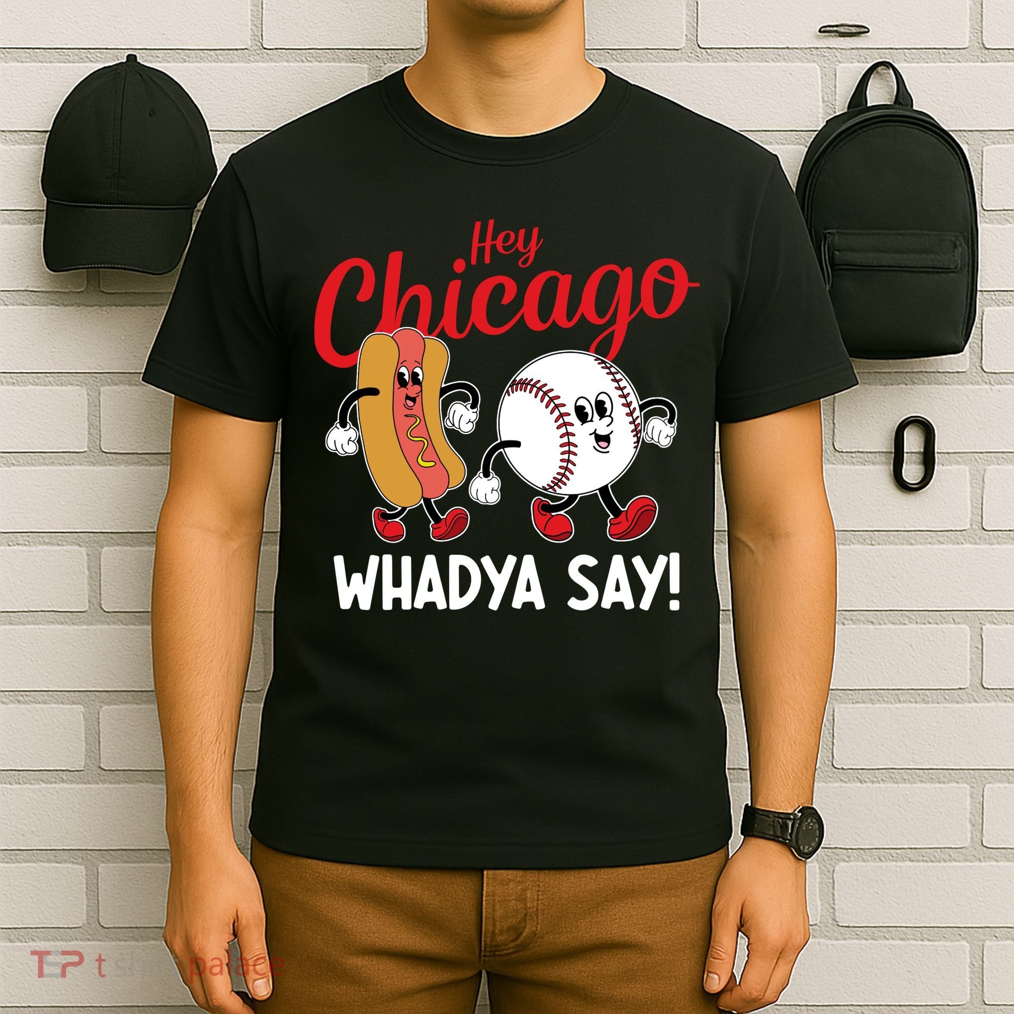 Hey Chicago Whadya Say Baseball And Hot Dog Funny Retro T-Shirt