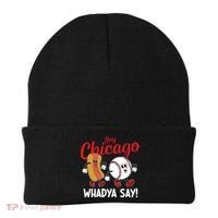 Hey Chicago Whadya Say Baseball And Hot Dog Funny Retro Beanie thumb 0