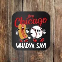 Hey Chicago Whadya Say Baseball And Hot Dog Funny Retro Coaster thumb 0